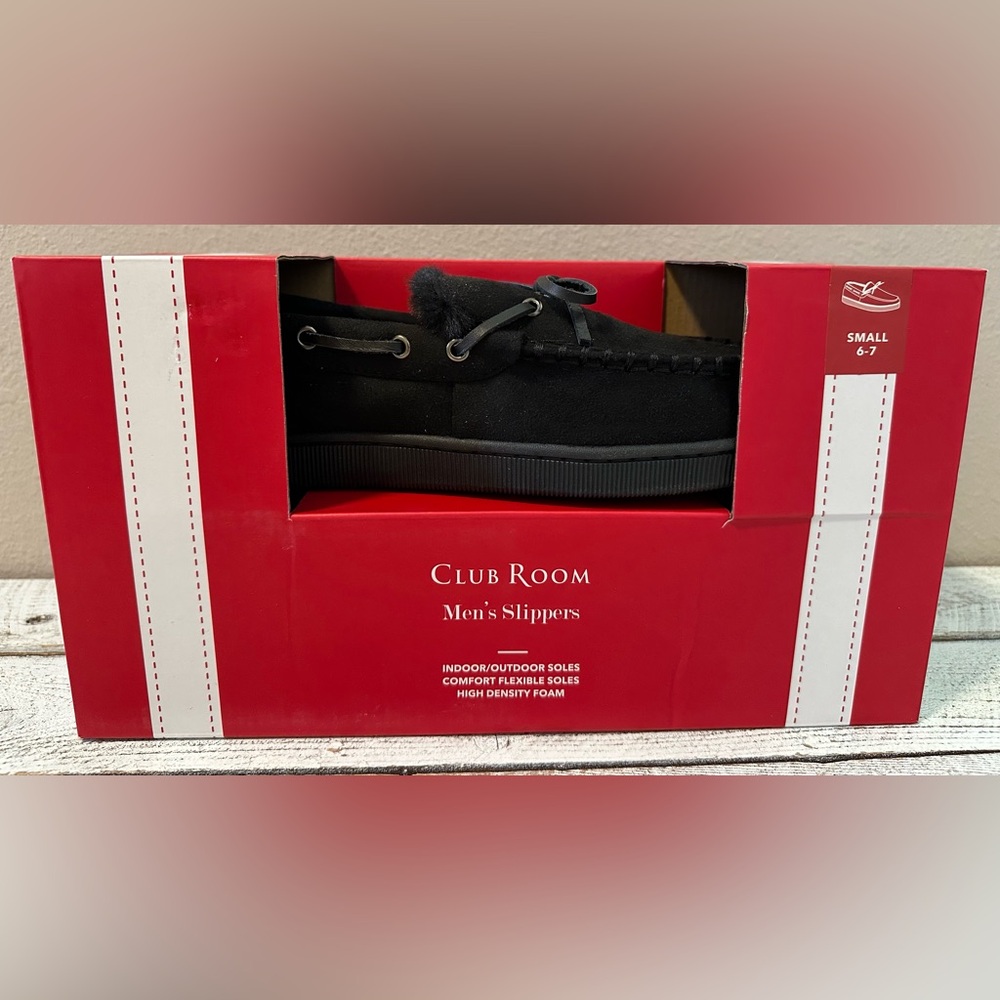Men’s Club Room Slippers with High-Density Foam & Faux Fur Inside - NIB
